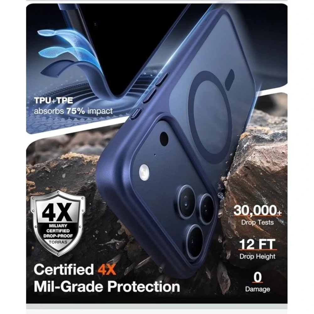 TORRAS Stronger Magnetic & Shockproof for iPhone 17 Pro Max Case- Deep‎ Blue